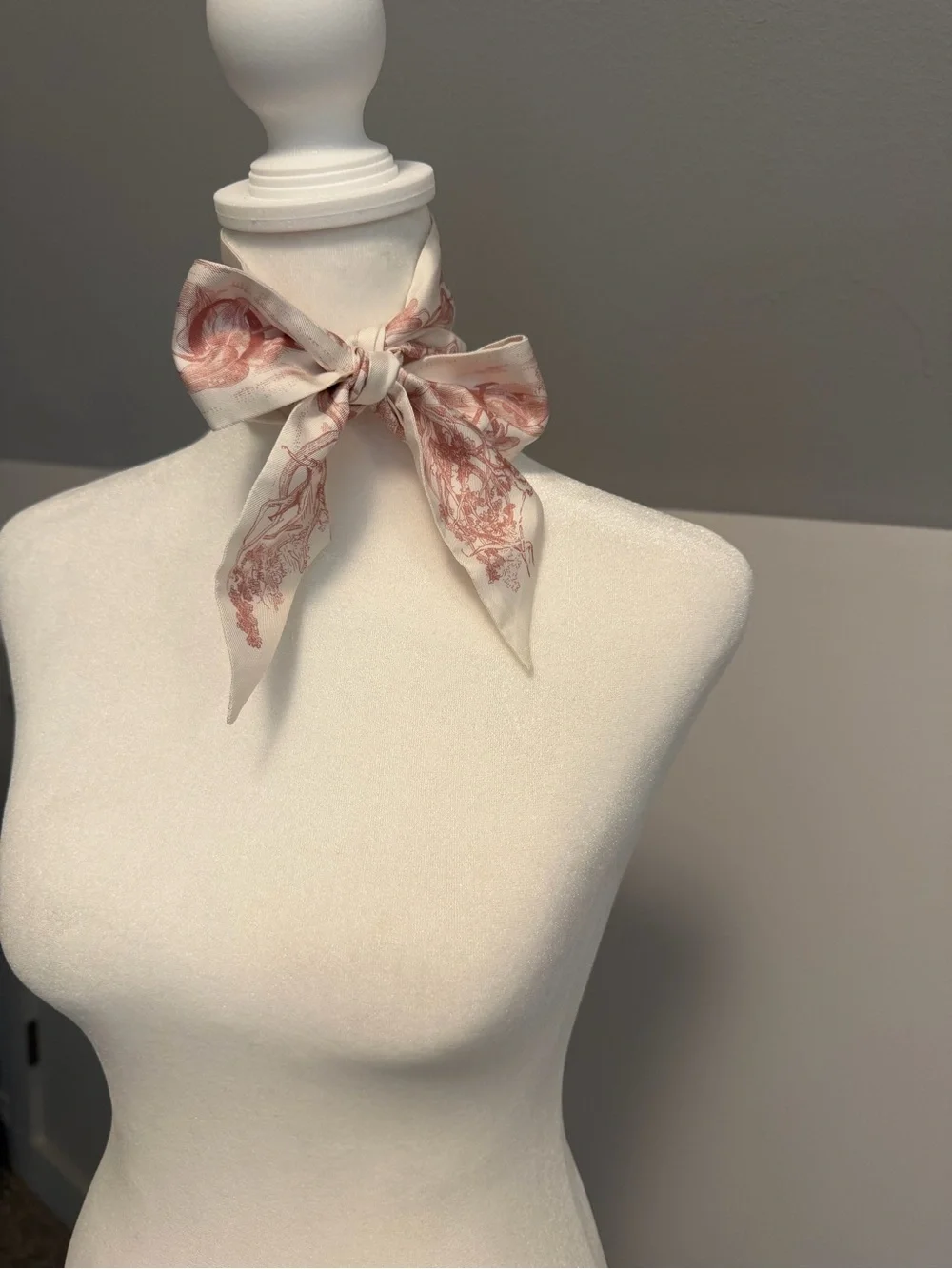 Dior Cream Silk Neckerchief with Dusty Rose Print
